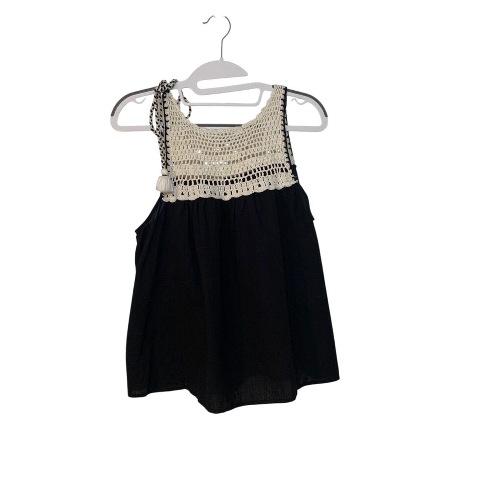 Zara Womens Black Crochet Knit Boho Festival Hippy Sleeveless Top M Festival